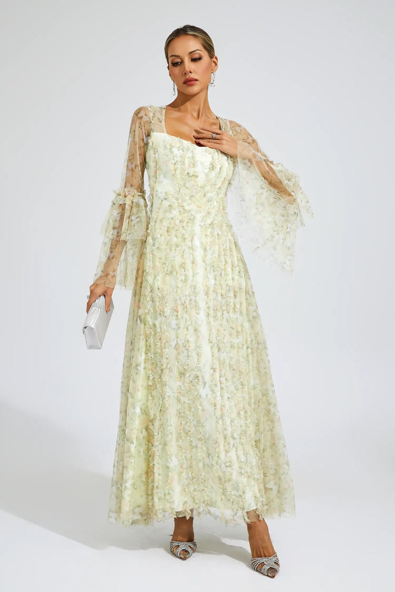 Becky Yellow Mesh Maxi Dress