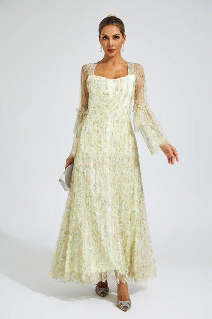 Becky Yellow Mesh Maxi Dress