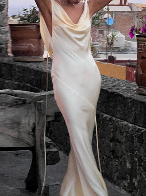 Beige Backless Holiday Maxi Dress