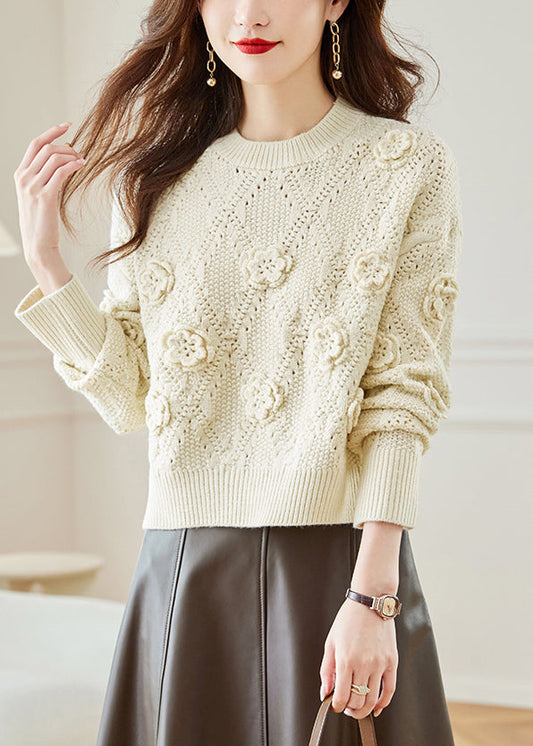 Beige Cozy Patchwork Knit Fall Sweater O Neck Qs009