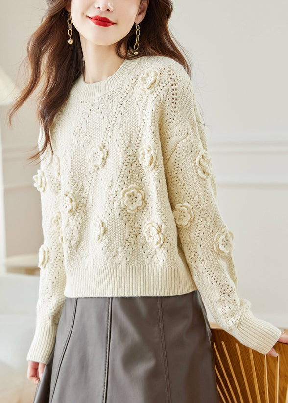 Beige Cozy Patchwork Knit Fall Sweater O Neck Qs009