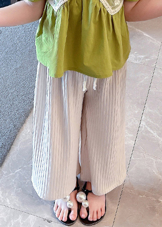 Beige Elastic Waist Ice Silk Kids Pants Summer Gf013