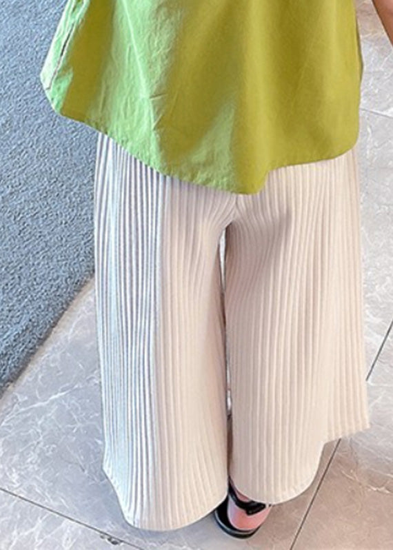 Beige Elastic Waist Ice Silk Kids Pants Summer Gf013