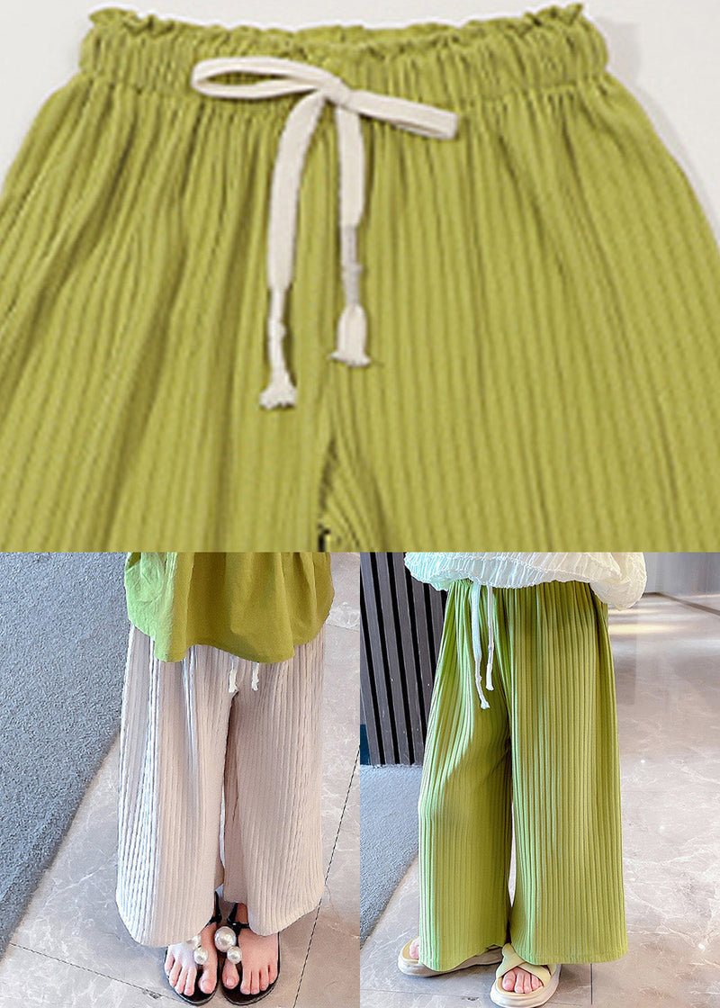Beige Elastic Waist Ice Silk Kids Pants Summer Gf013