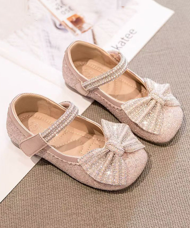 Bead Strap Fine Kids Princess Beige Bow Buckle Shoes Nail