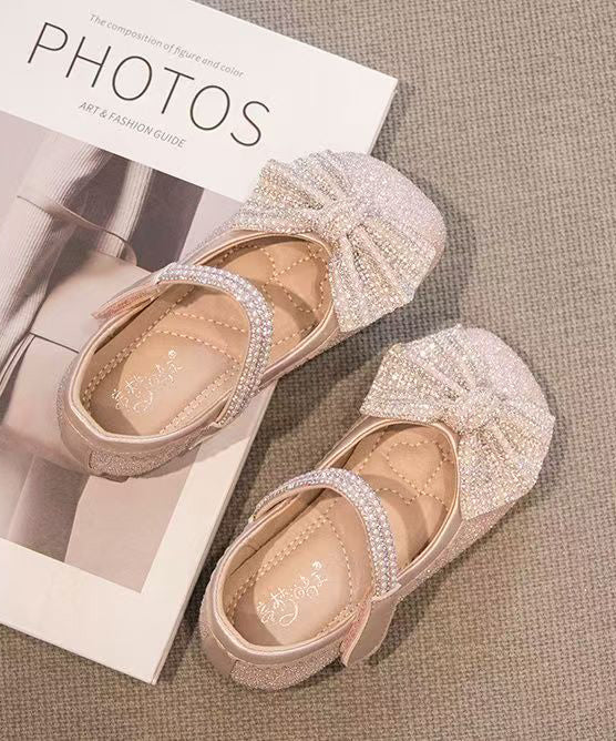 Bead Strap Fine Kids Princess Beige Bow Buckle Shoes Nail