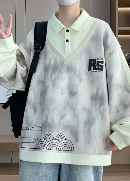 Peter Cotton Pieces Patchwork Sweatshirt Two Beige False Pan