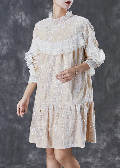 Ruffles Velour Mini Dresses Sequins Spring