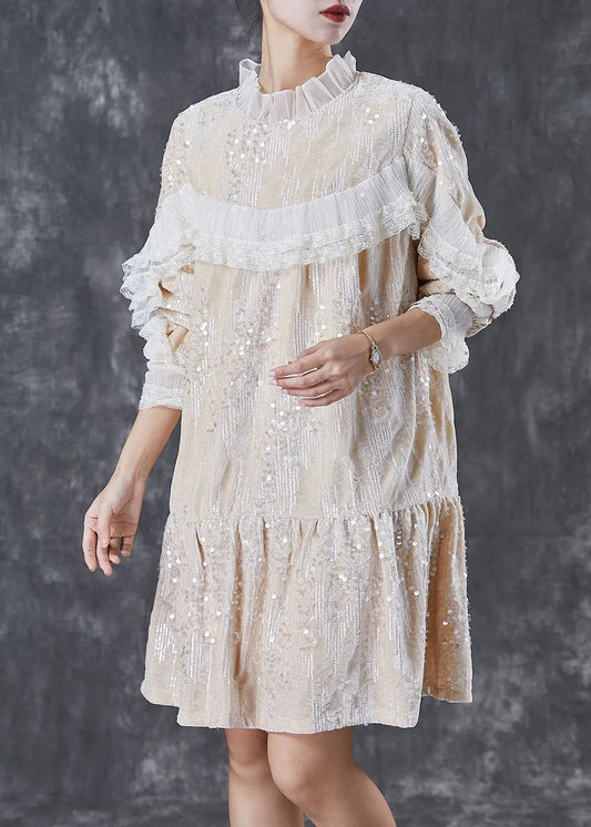 Ruffles Velour Mini Dresses Sequins Spring