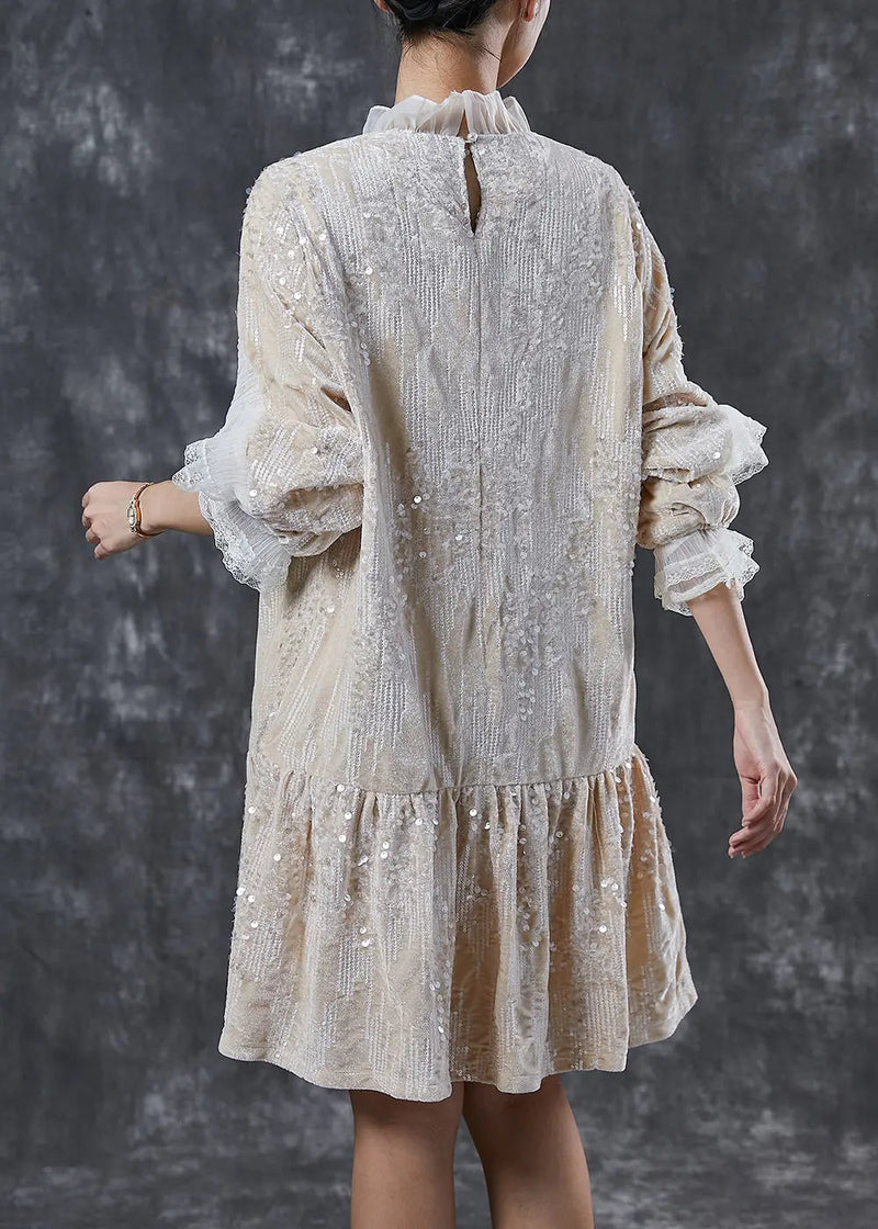 Ruffles Velour Mini Dresses Sequins Spring