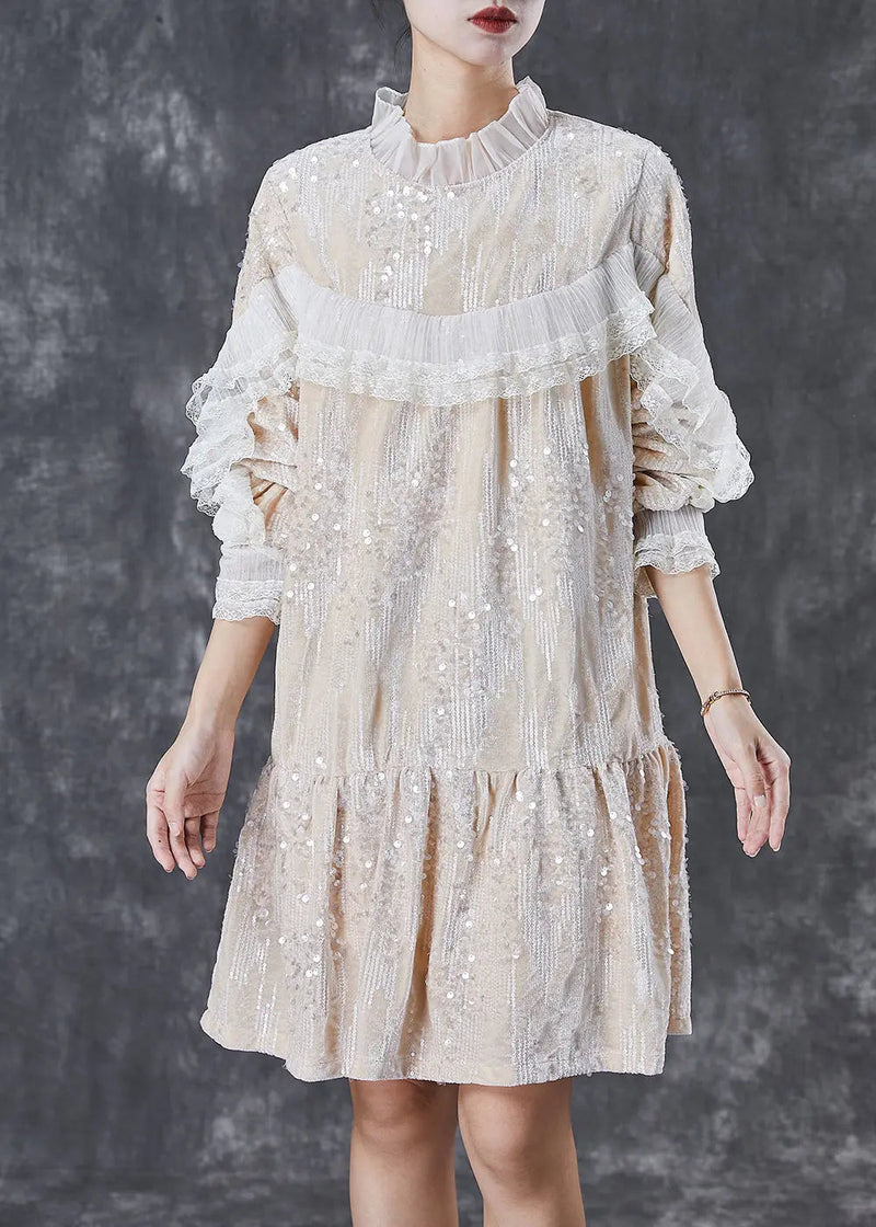 Ruffles Velour Mini Dresses Sequins Spring