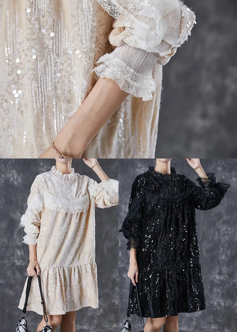 Ruffles Velour Mini Dresses Sequins Spring