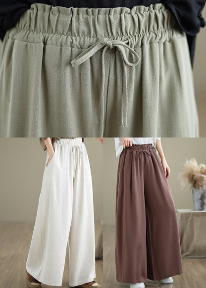 Light Green Pockets Elastic Waist Cotton Pants Fall Qo046