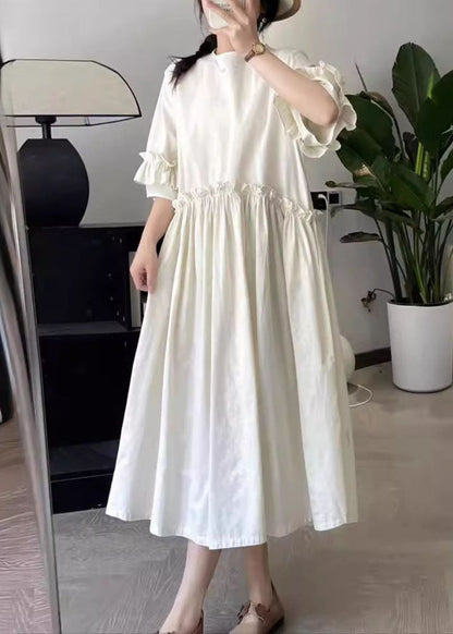 Beige Ruffled Patchwork Maxi Dress Short Sleeve Bv032