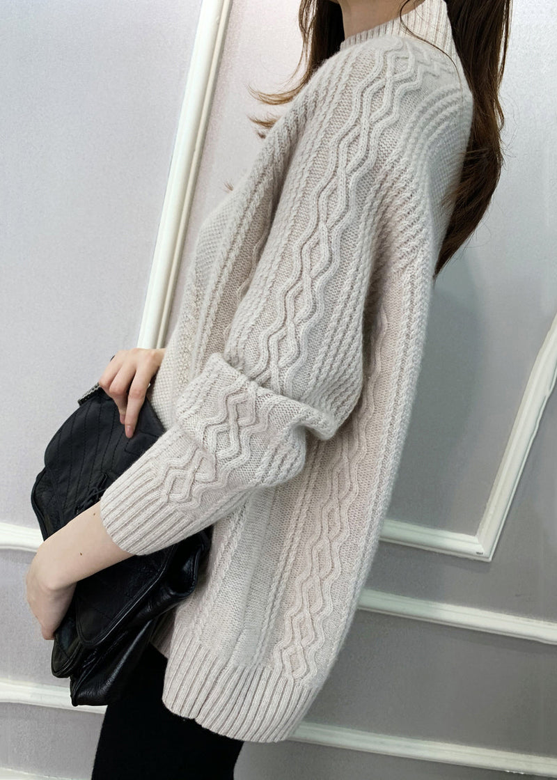 Beige Cozy Knit Fall Sweaters Turtleneck Qi024