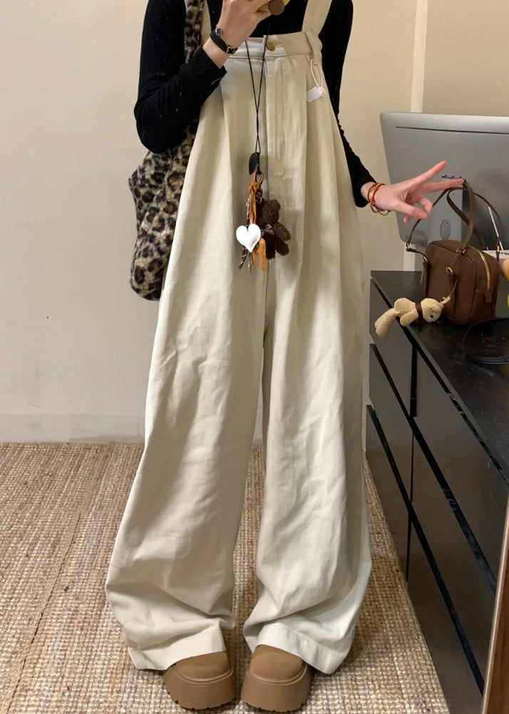 Summer Wide Beige Denim Waist High Leg Jumpsuit