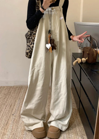 Summer Wide Beige Denim Waist High Leg Jumpsuit