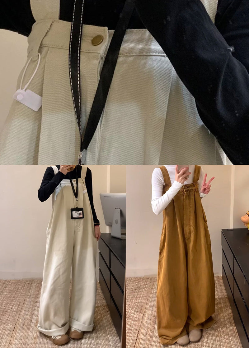 Waist Jumpsuit Wide Denim Summer High Beige Leg