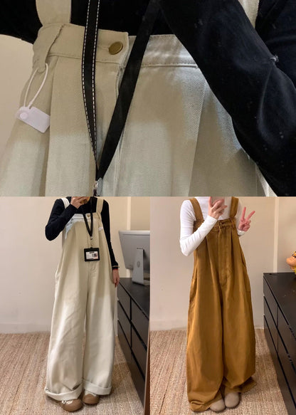 Summer Wide Beige Denim Waist High Leg Jumpsuit