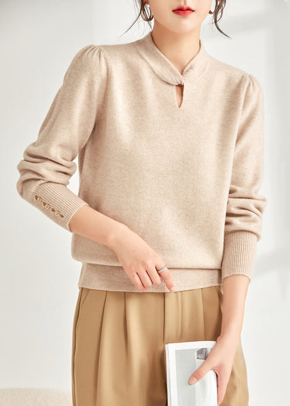 Beige Loose Wool Knit Sweater Hollow Out Spring Tf020