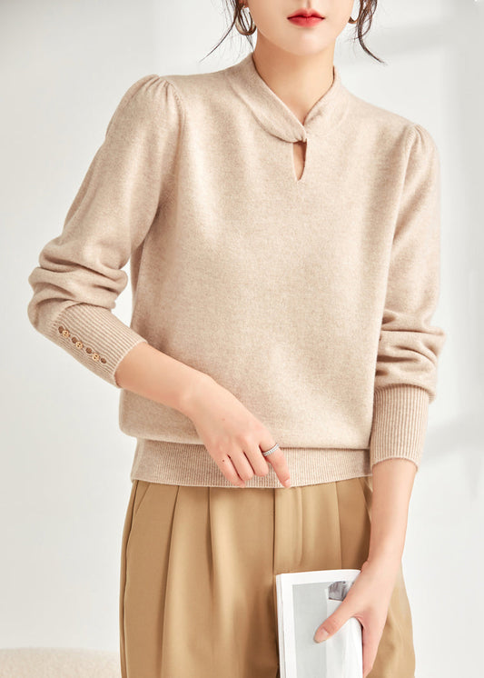 Beige Loose Wool Knit Sweater Hollow Out Spring Tf020