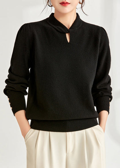 Beige Loose Wool Knit Sweater Hollow Out Spring Tf020