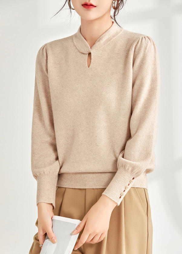 Beige Loose Wool Knit Sweater Hollow Out Spring Tf020