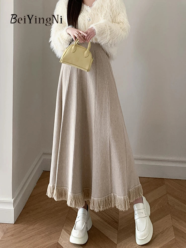 Thick Autumn Winter Tassel Warm Knitwear Skirt