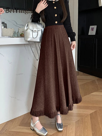 Thick Autumn Winter Tassel Warm Knitwear Skirt