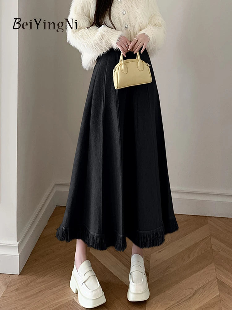 Thick Autumn Winter Tassel Warm Knitwear Skirt