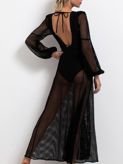 Belted Crochet-trimmed Netted-sleeve One Piece and Skirt