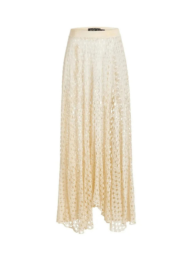 Belted Crochet-trimmed Netted-sleeve One Piece and Skirt