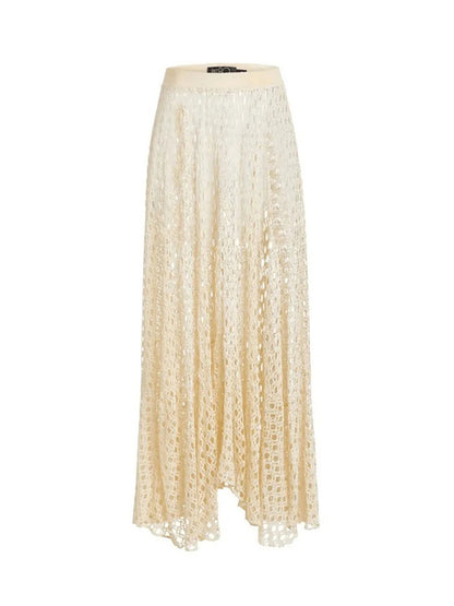 Belted Crochet-trimmed Netted-sleeve One Piece and Skirt