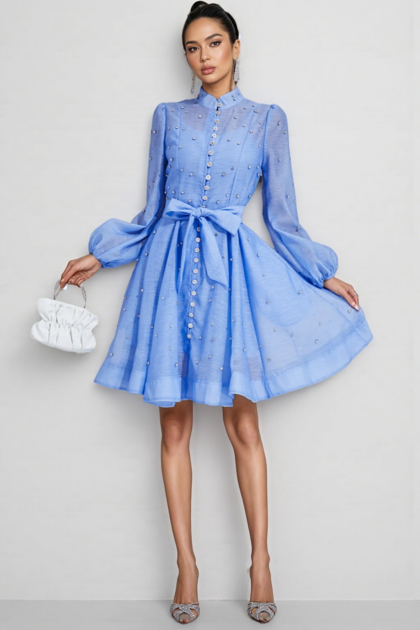 Debrs Blue Diamond Embellished Mini Dress