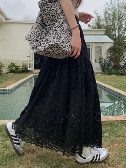 Dressbetty - Black Lace Ruffled High Waist A-line Skirt