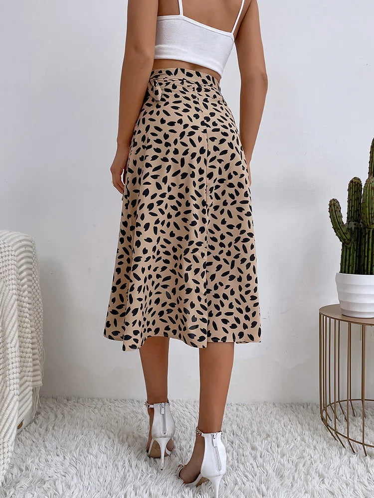 Dressbetty - Print Tie Side Wrap Skirt High Waist A-line Skirt