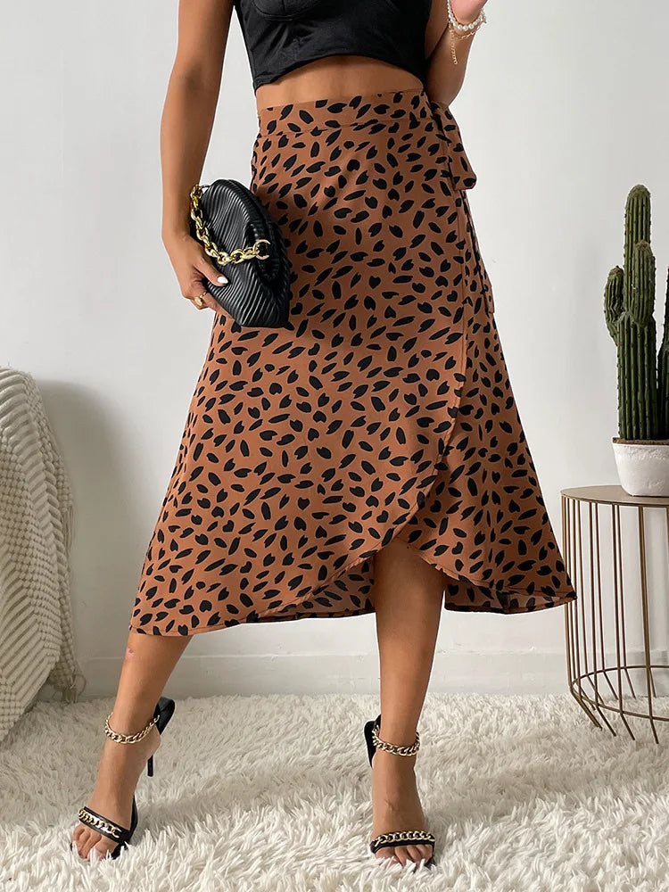 Dressbetty - Print Tie Side Wrap Skirt High Waist A-line Skirt