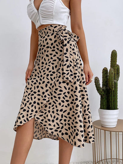 Dressbetty - Print Tie Side Wrap Skirt High Waist A-line Skirt