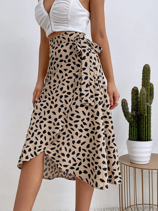 Dressbetty - Print Tie Side Wrap Skirt High Waist A-line Skirt