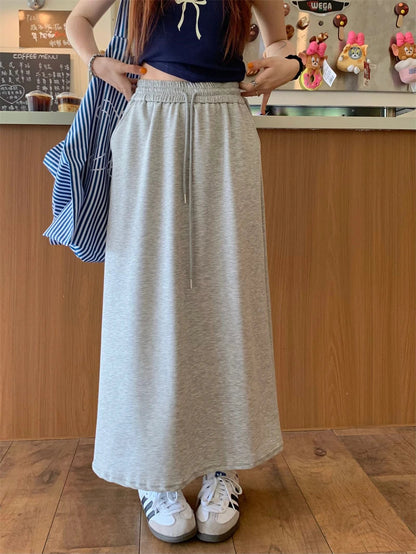 Dressbetty - Color Elastic Drawstring Straight Long Skirt