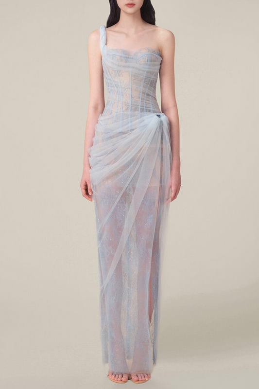 Bertille One Shoulder Maxi Dress in Blue