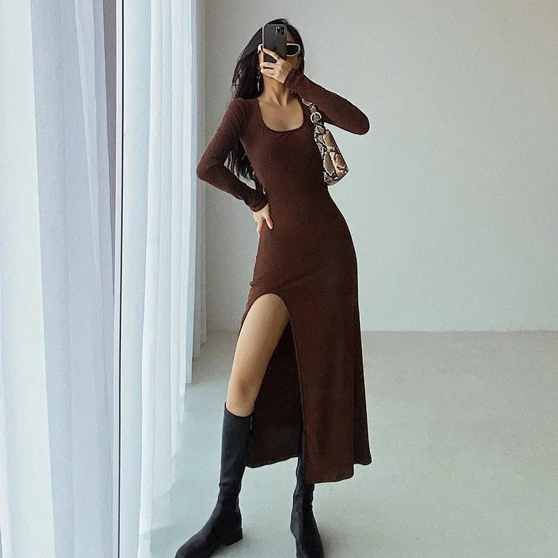 Round Neck Waist Traf Midi Dresses