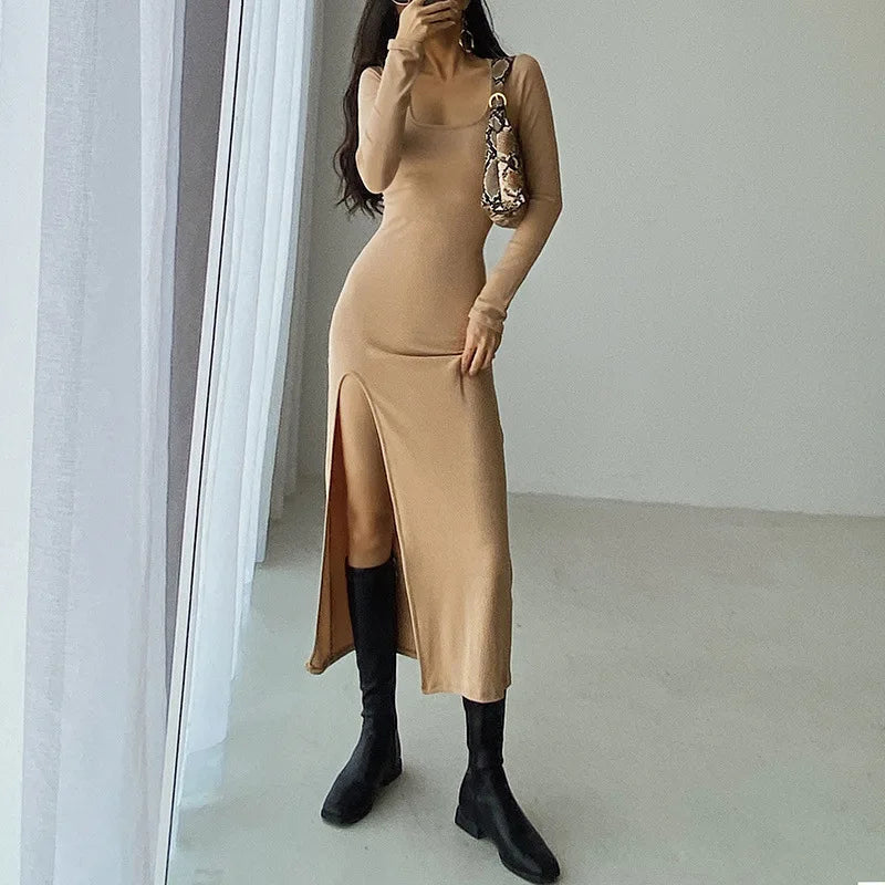 Round Neck Waist Traf Midi Dresses