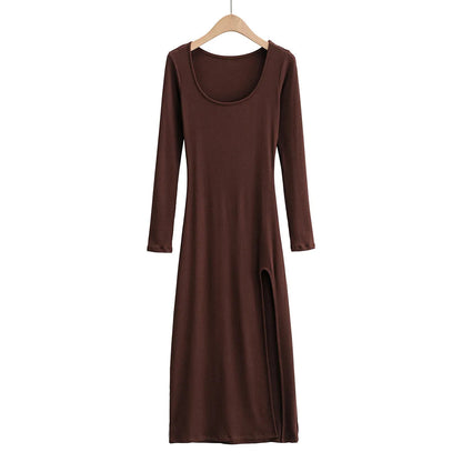 Round Neck Waist Traf Midi Dresses