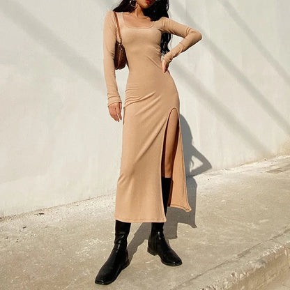 Round Neck Waist Traf Midi Dresses