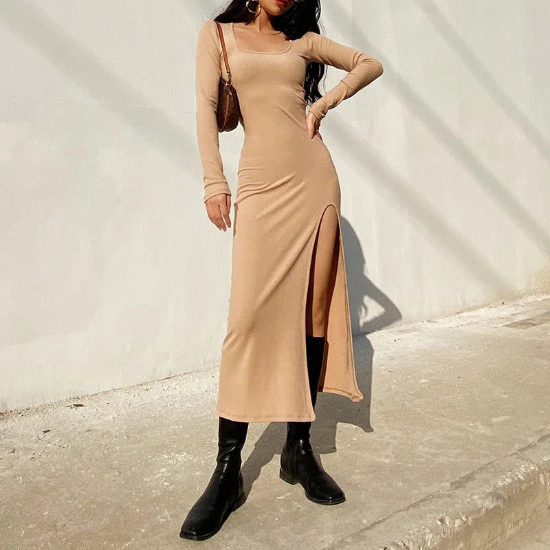 Round Neck Waist Traf Midi Dresses