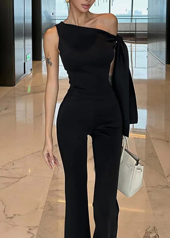 Knit Set Pants and Two Black Pieces Summer Top Bow