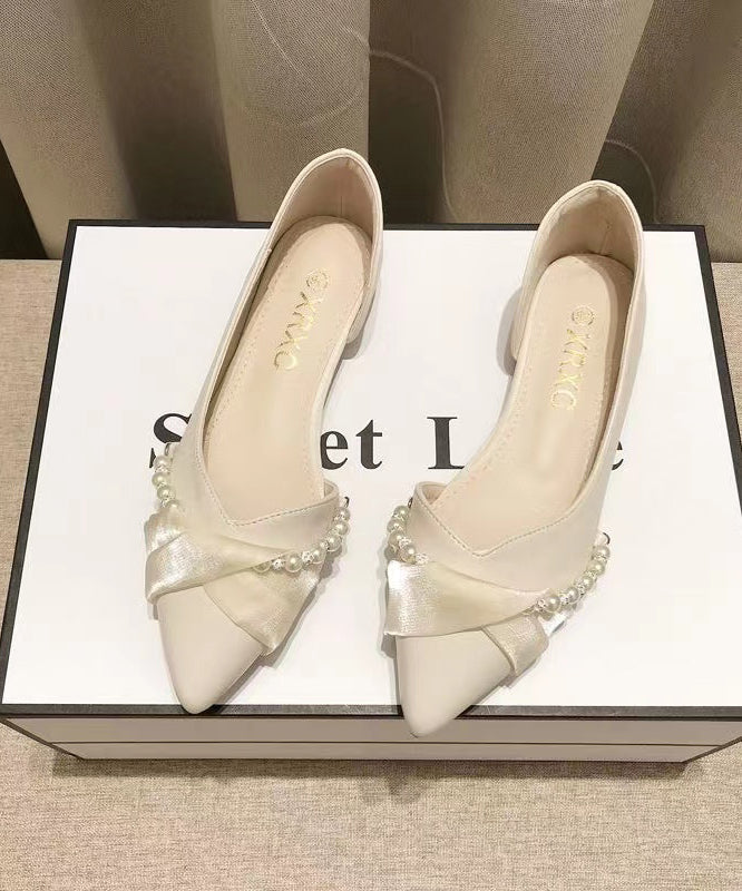 Black Bow Pearl Splicing Boutique Flat Shoes Pointed Toe Xc1053