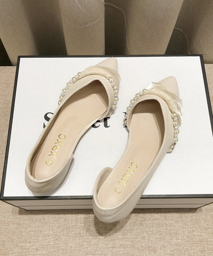 Black Bow Pearl Splicing Boutique Flat Shoes Pointed Toe Xc1053