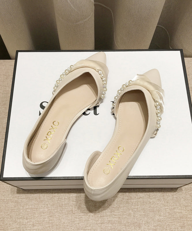 Black Bow Pearl Splicing Boutique Flat Shoes Pointed Toe Xc1053